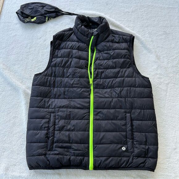 XERSION Packable Puffer Vest Mens Medium -Excellent Shape Full Zip Black - Picture 1 of 8